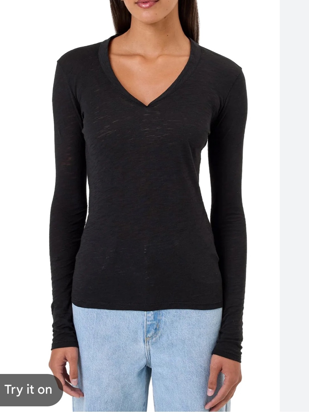 Goldie signature slub Black V-Neck Long Sleeve 100% Pima cotton tee, medium